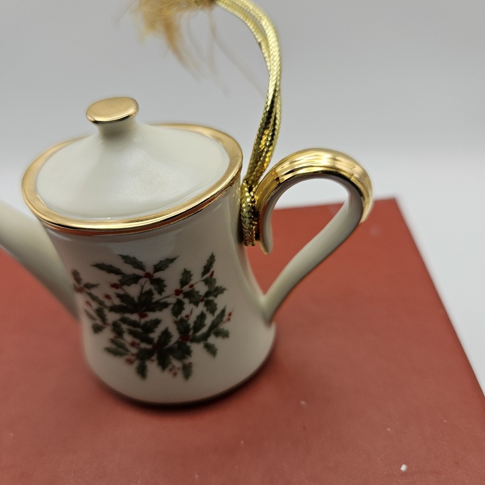 Lenox Christmas Teapot Hanging Ornament White Gold Holly - Thailand - Picture 4 of 7